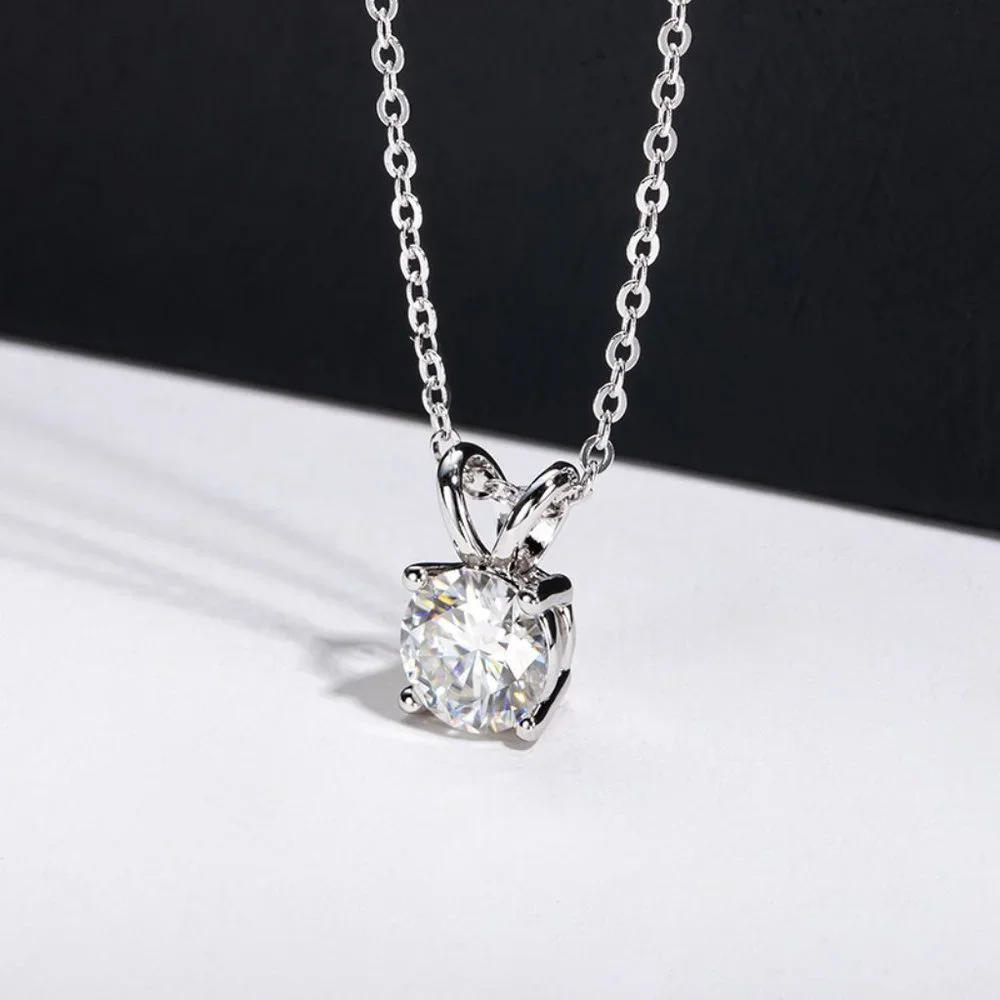 Certified 1ct. t.w. Moissanite Diamond Solitaire 4 Prone Pendant Necklace NEW